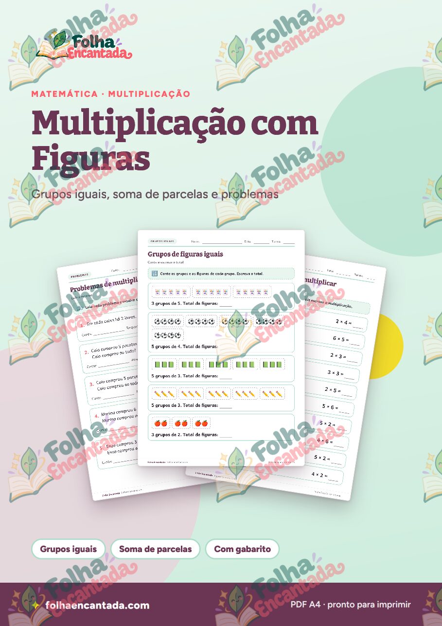 Prévia da página 1 de Multiplicação com Figuras: Grupos e Somas Iguais