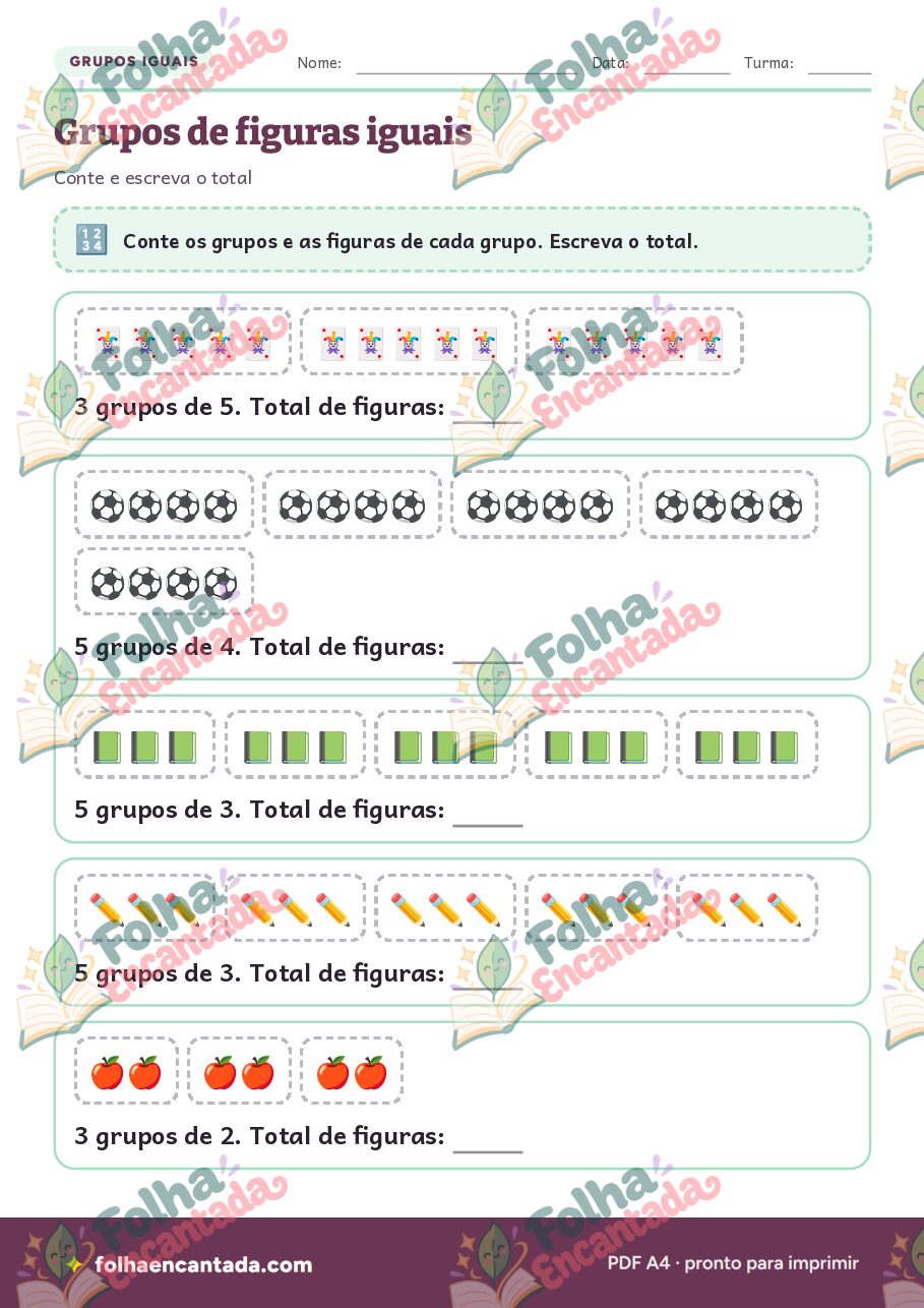 Prévia da página 2 de Multiplicação com Figuras: Grupos e Somas Iguais