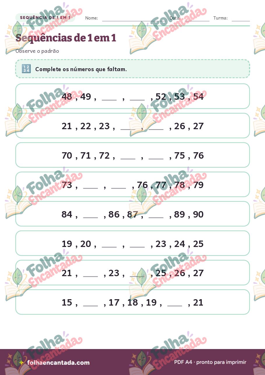 Prévia da página 2 de Sequências Numéricas até 100