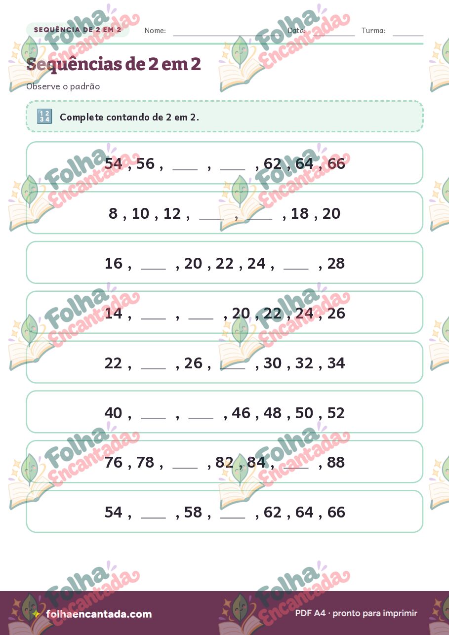 Prévia da página 3 de Sequências Numéricas até 100
