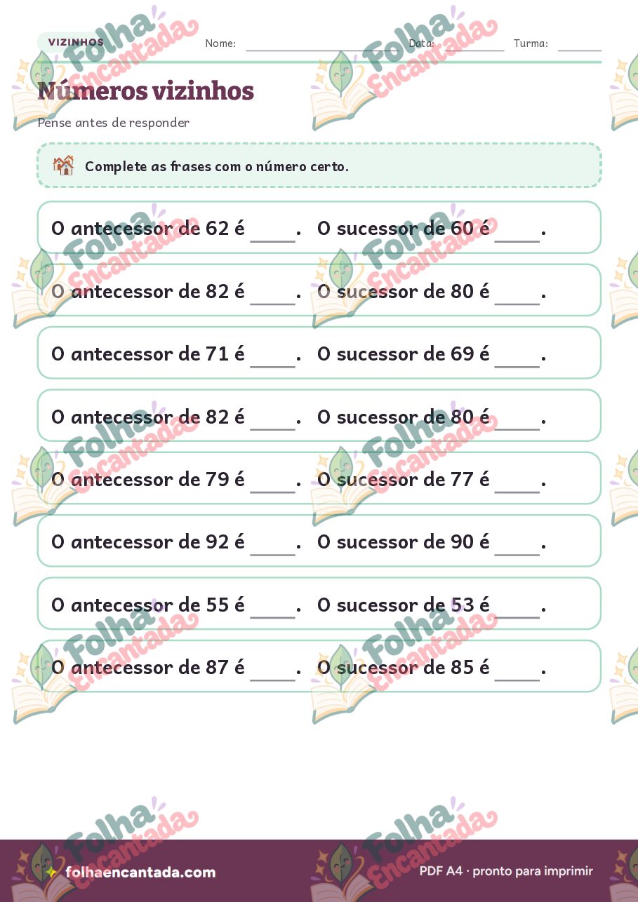 Prévia da página 3 de Antecessor e Sucessor: Números Vizinhos