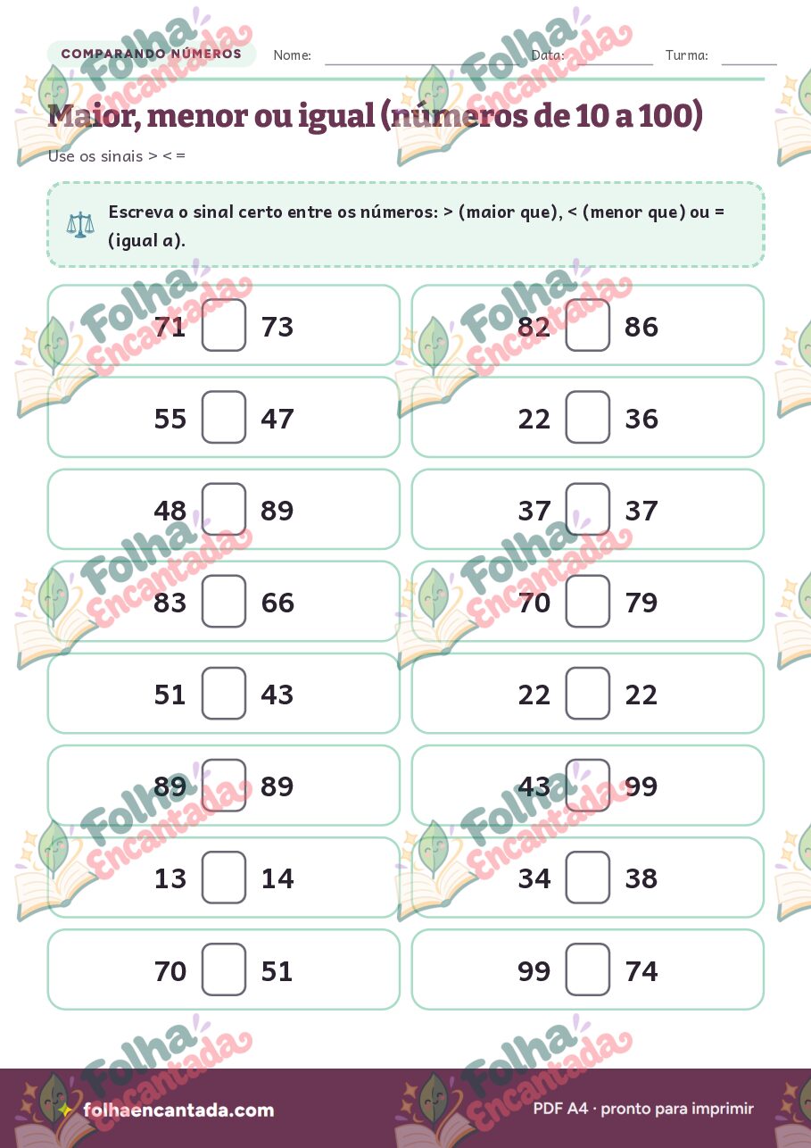 Prévia da página 3 de Comparando Números: Maior, Menor e Igual