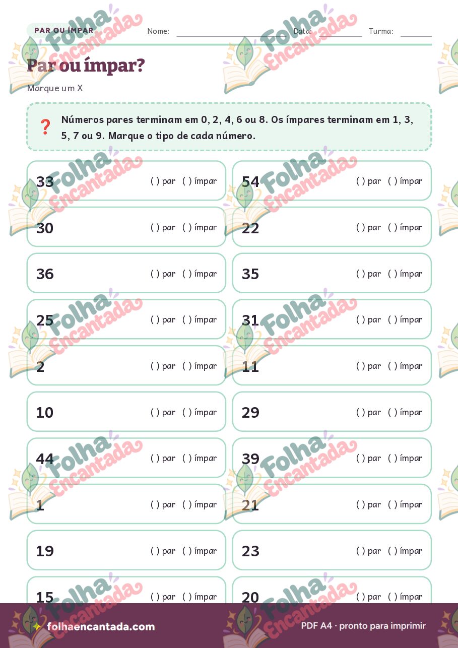 Prévia da página 2 de Números Pares e Ímpares em Atividades