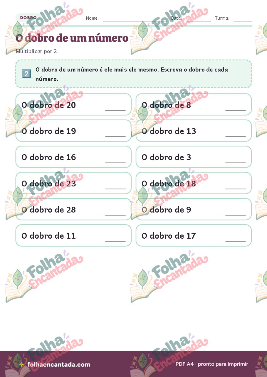 Prévia da página 2 de Dobro, Triplo e Metade em Atividades