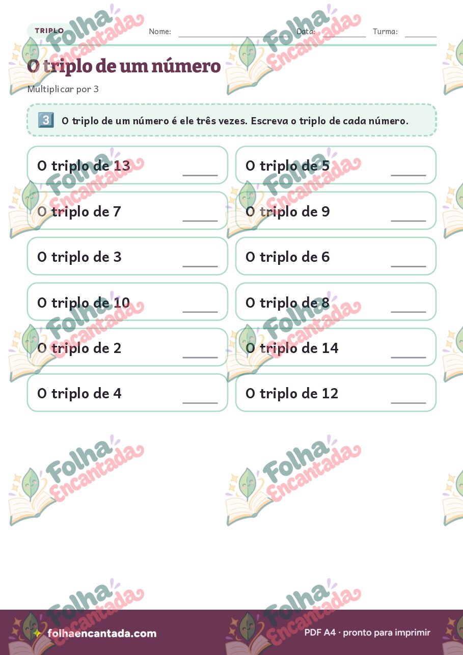 Prévia da página 3 de Dobro, Triplo e Metade em Atividades