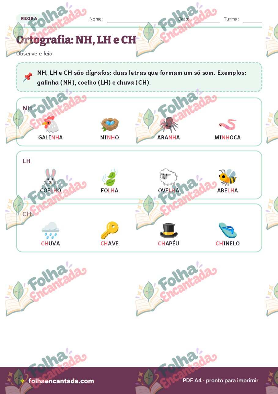 Prévia da página 2 de Ortografia: NH, LH e CH em Atividades