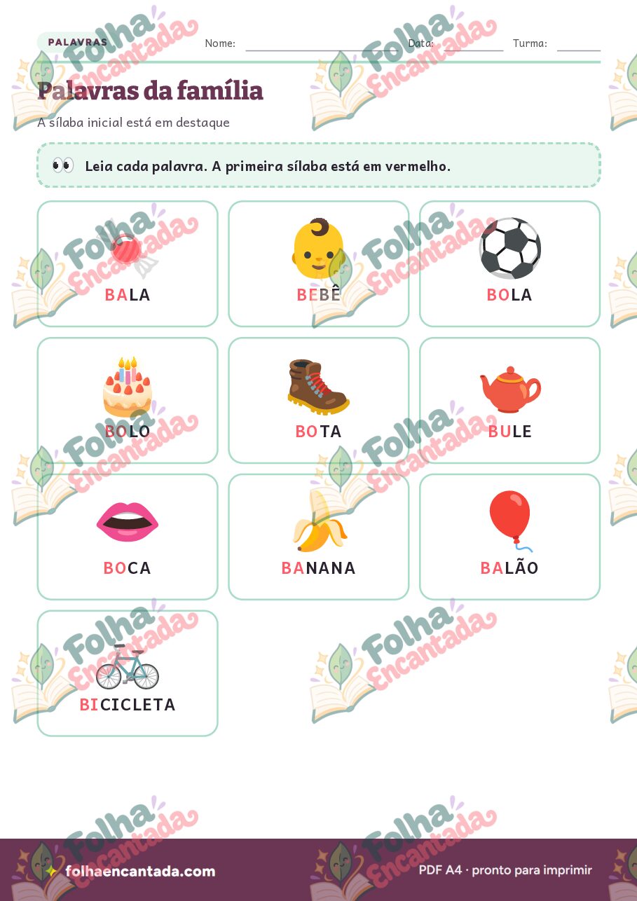 Prévia da página 3 de Família Silábica do B: Sílabas e Palavras