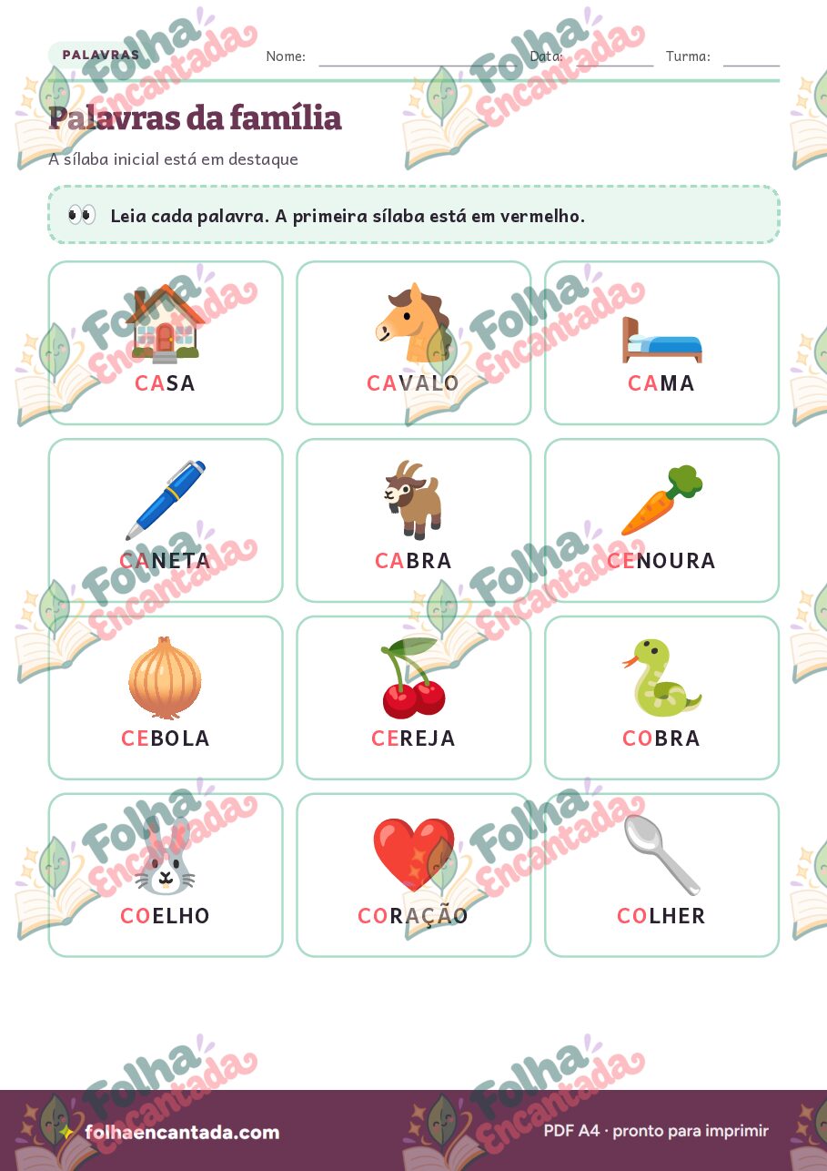 Prévia da página 3 de Família Silábica do C: Sílabas e Palavras