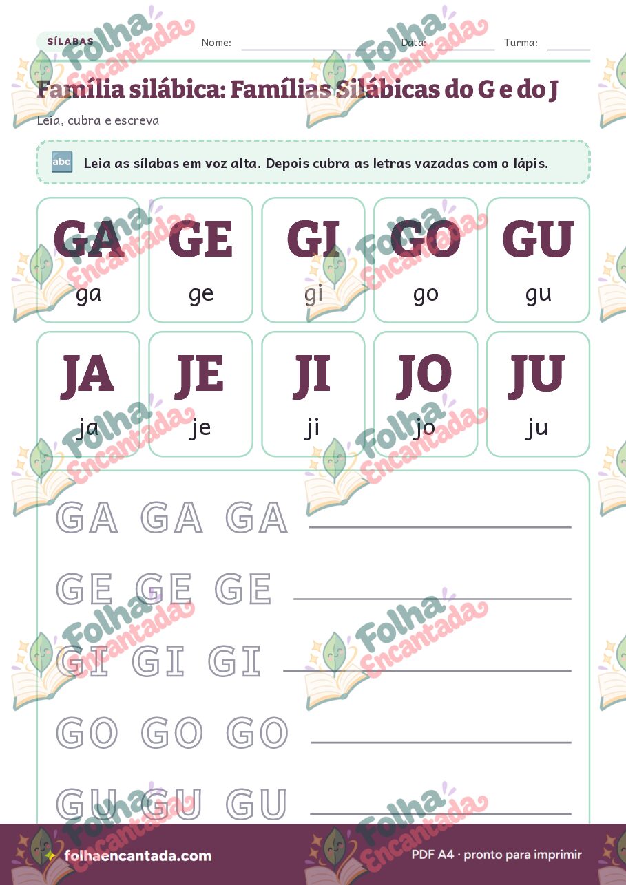 Prévia da página 2 de Famílias Silábicas do G e do J: Sílabas e Palavras