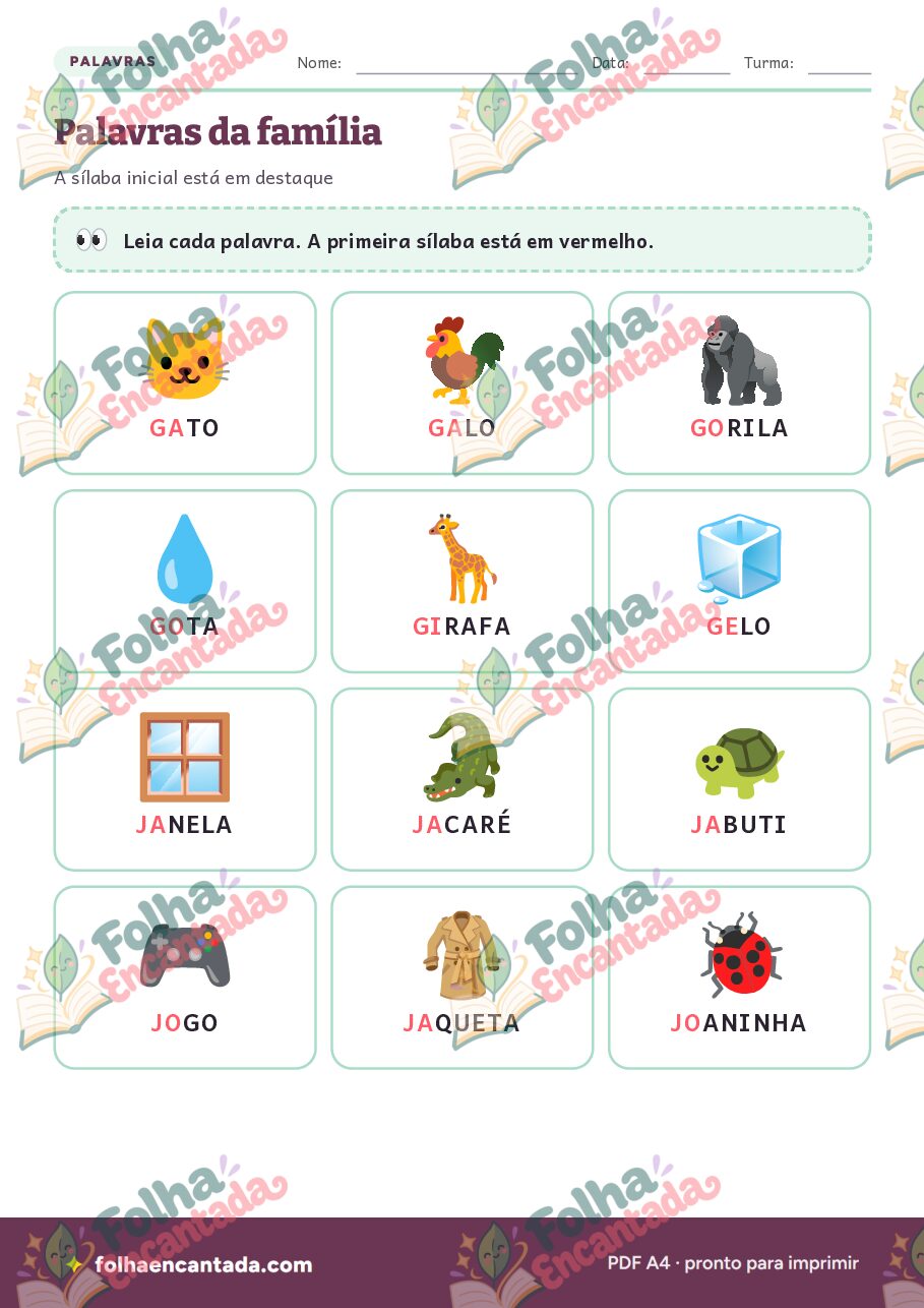 Prévia da página 3 de Famílias Silábicas do G e do J: Sílabas e Palavras