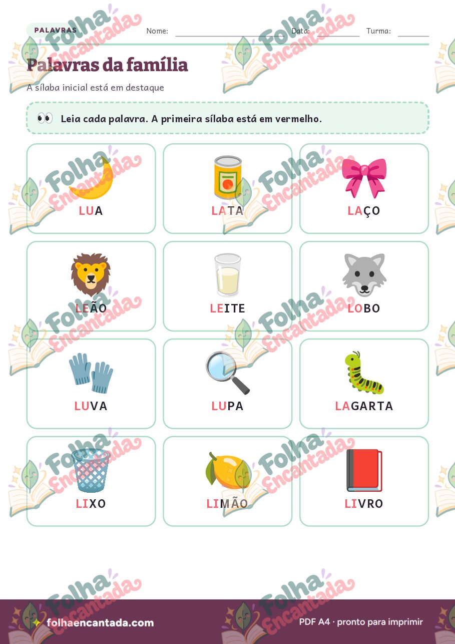 Prévia da página 3 de Família Silábica do L: Sílabas e Palavras