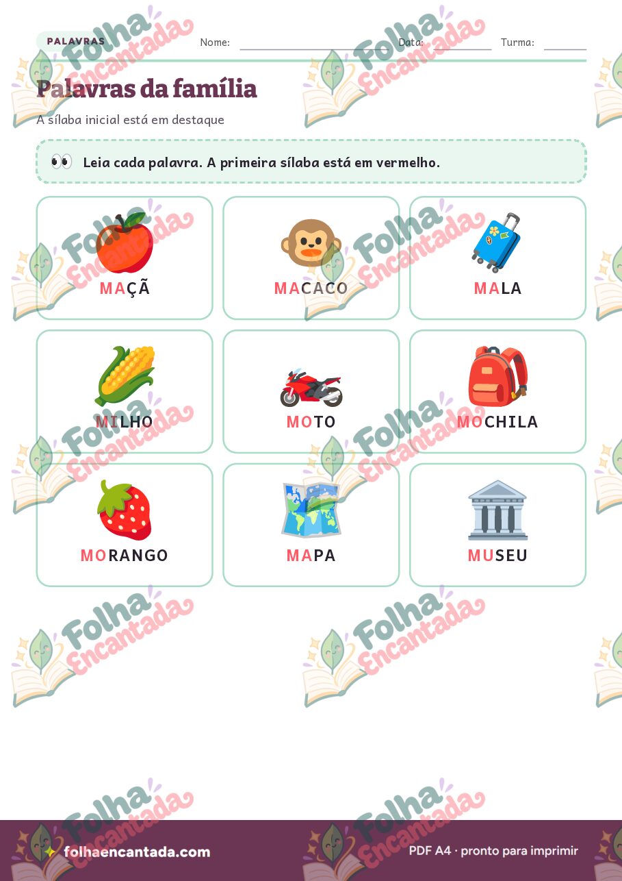 Prévia da página 3 de Família Silábica do M: Sílabas e Palavras