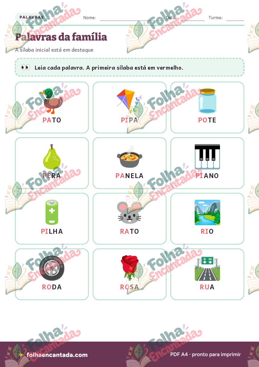 Prévia da página 3 de Famílias Silábicas do P e do R: Sílabas e Palavras