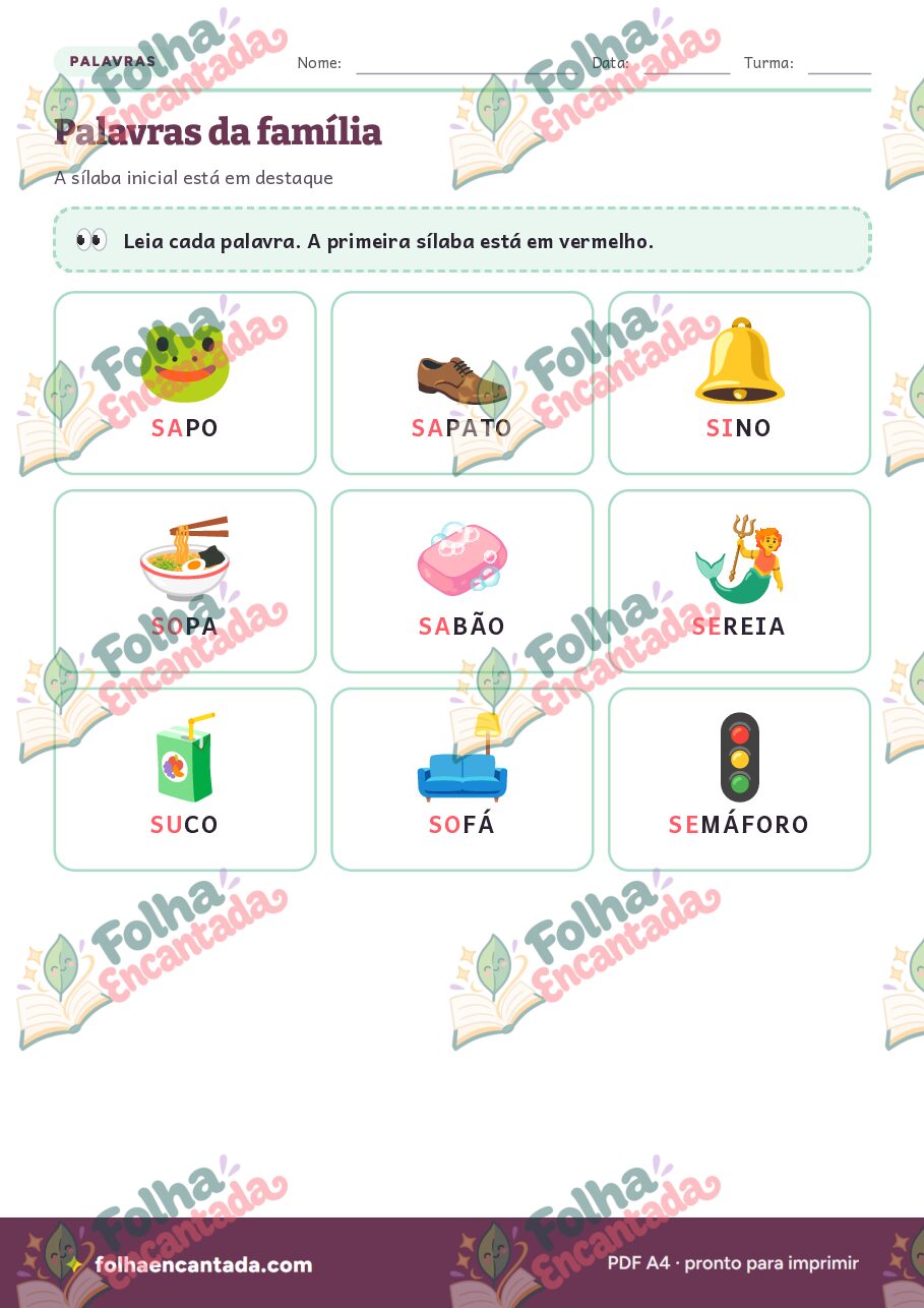 Prévia da página 3 de Família Silábica do S: Sílabas e Palavras