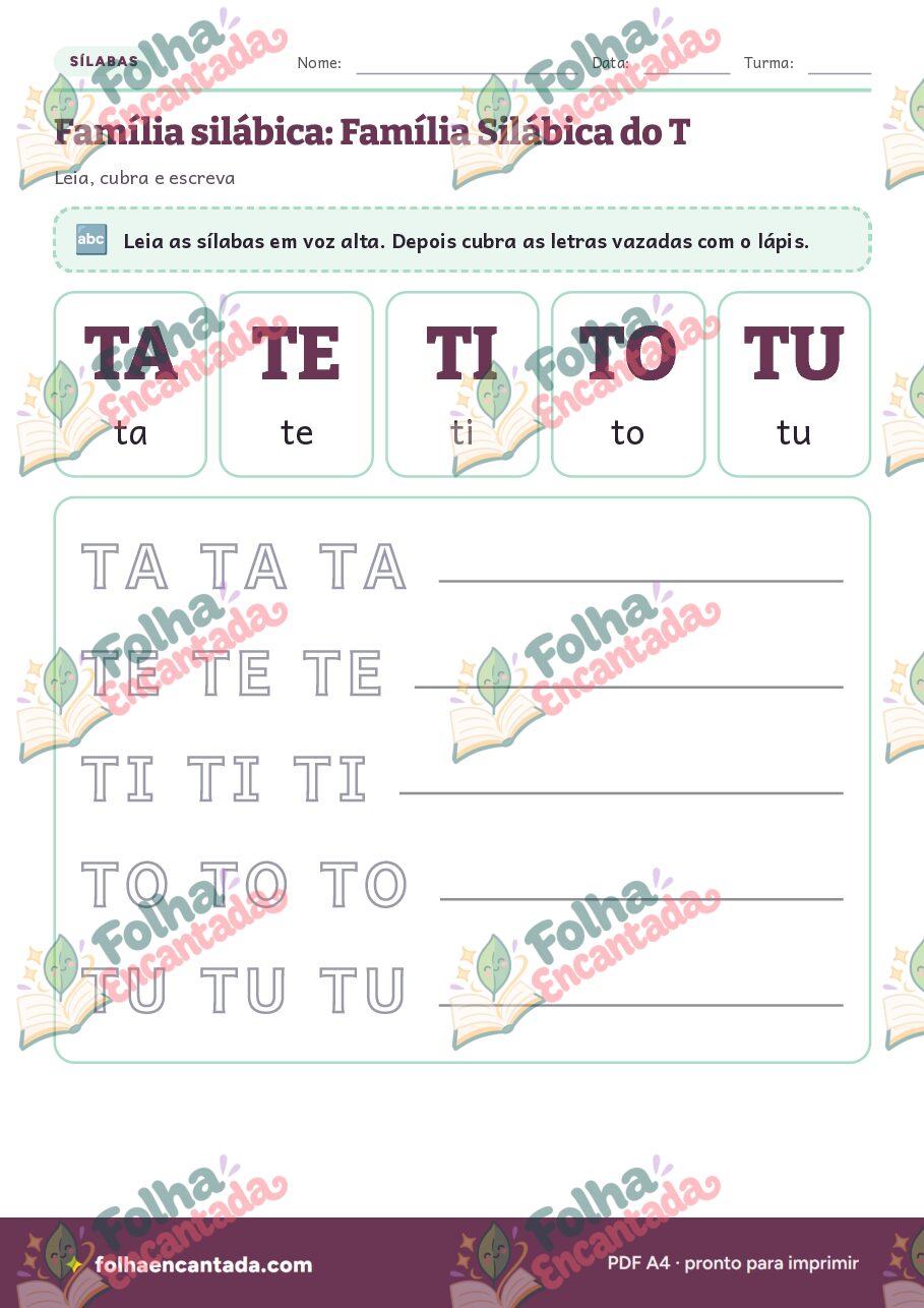 Prévia da página 2 de Família Silábica do T: Sílabas e Palavras