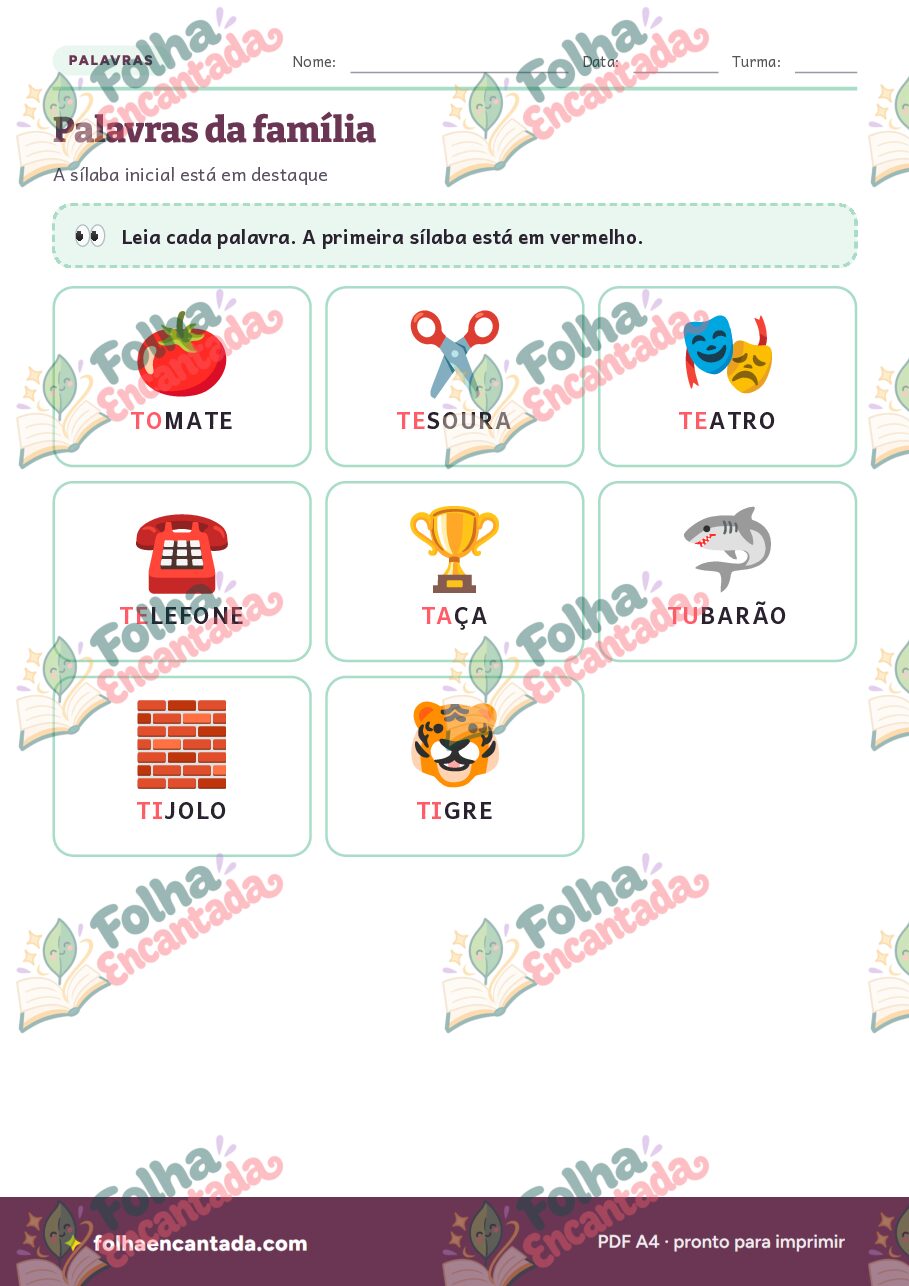 Prévia da página 3 de Família Silábica do T: Sílabas e Palavras