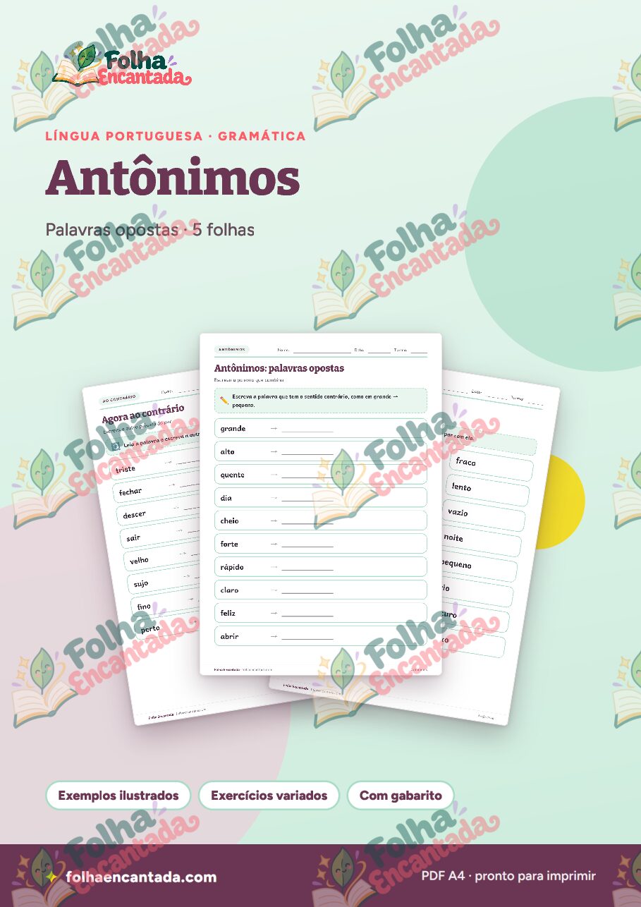 Prévia da página 1 de Antônimos: Palavras Opostas em Atividades