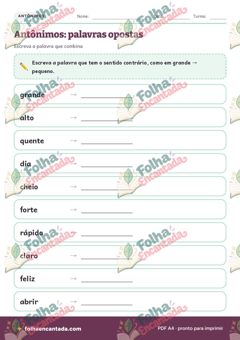Prévia da página 2 de Antônimos: Palavras Opostas em Atividades