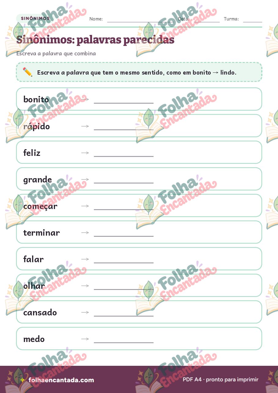 Prévia da página 2 de Sinônimos: Palavras Parecidas em Atividades