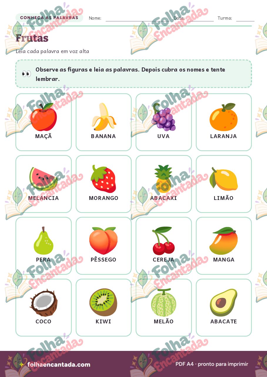 Prévia da página 2 de Ditado Ilustrado: Frutas