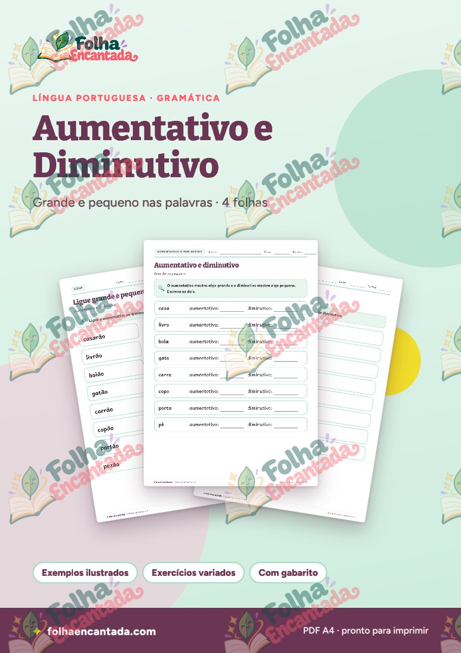 Prévia da página 1 de Aumentativo e Diminutivo em Atividades