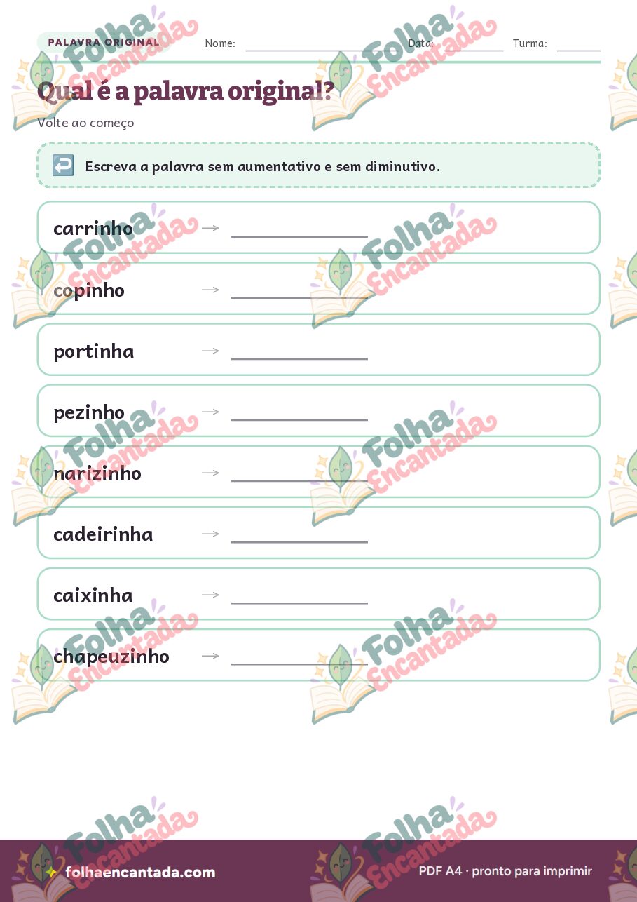 Prévia da página 3 de Aumentativo e Diminutivo em Atividades