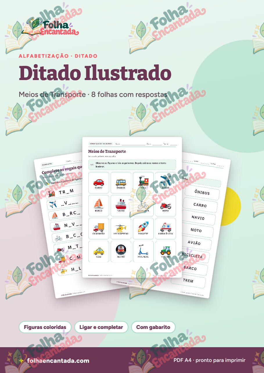 Prévia da página 1 de Ditado Ilustrado: Meios de Transporte
