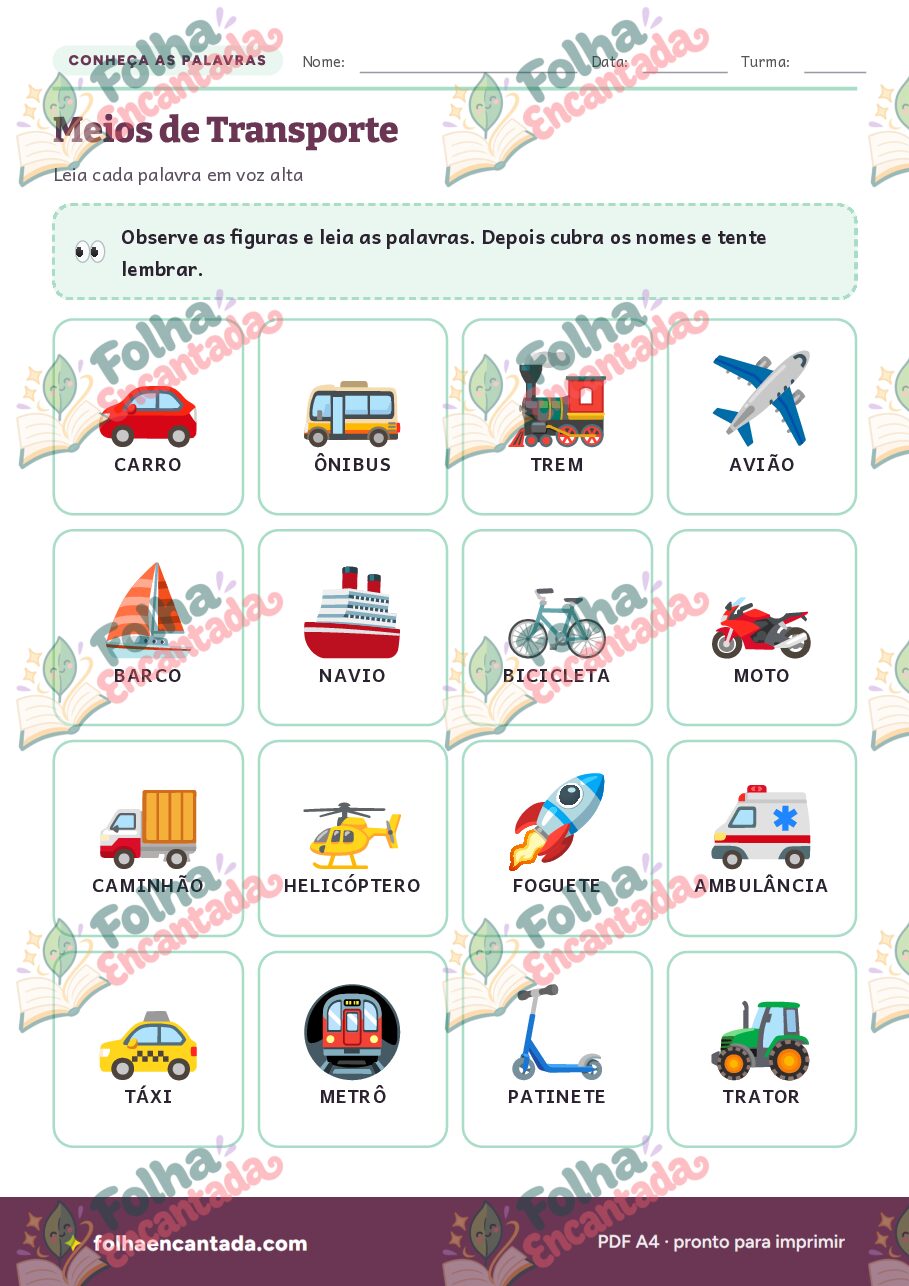Prévia da página 2 de Ditado Ilustrado: Meios de Transporte