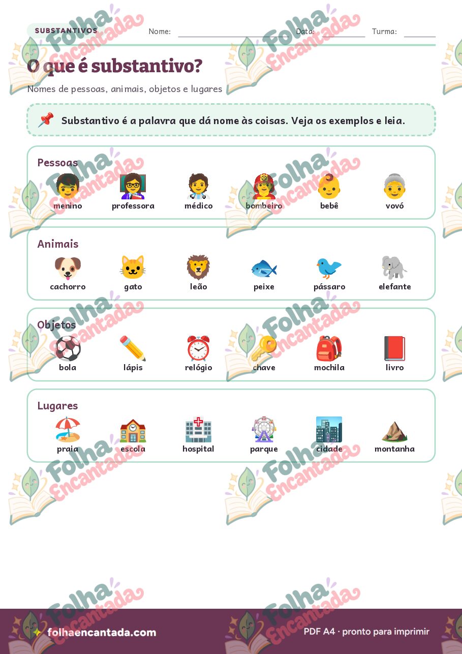 Prévia da página 2 de Substantivos: Nomes de Pessoas, Animais, Objetos e Lugares