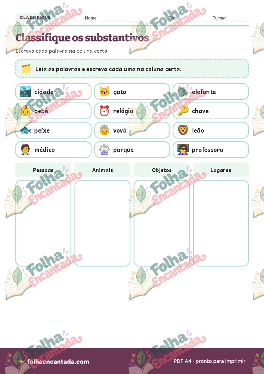 Prévia da página 3 de Substantivos: Nomes de Pessoas, Animais, Objetos e Lugares