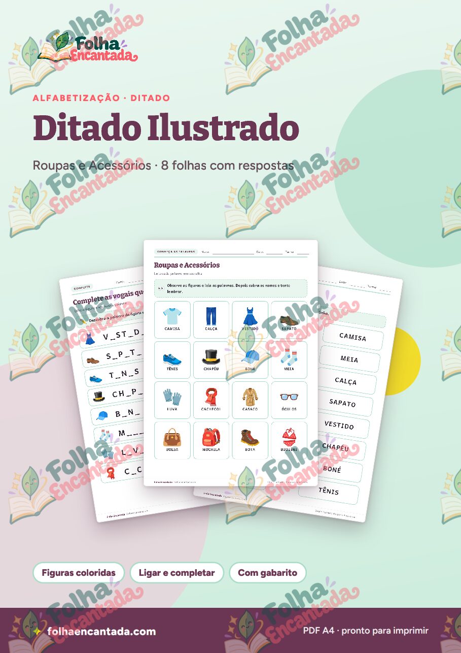 Prévia da página 1 de Ditado Ilustrado: Roupas e Acessórios