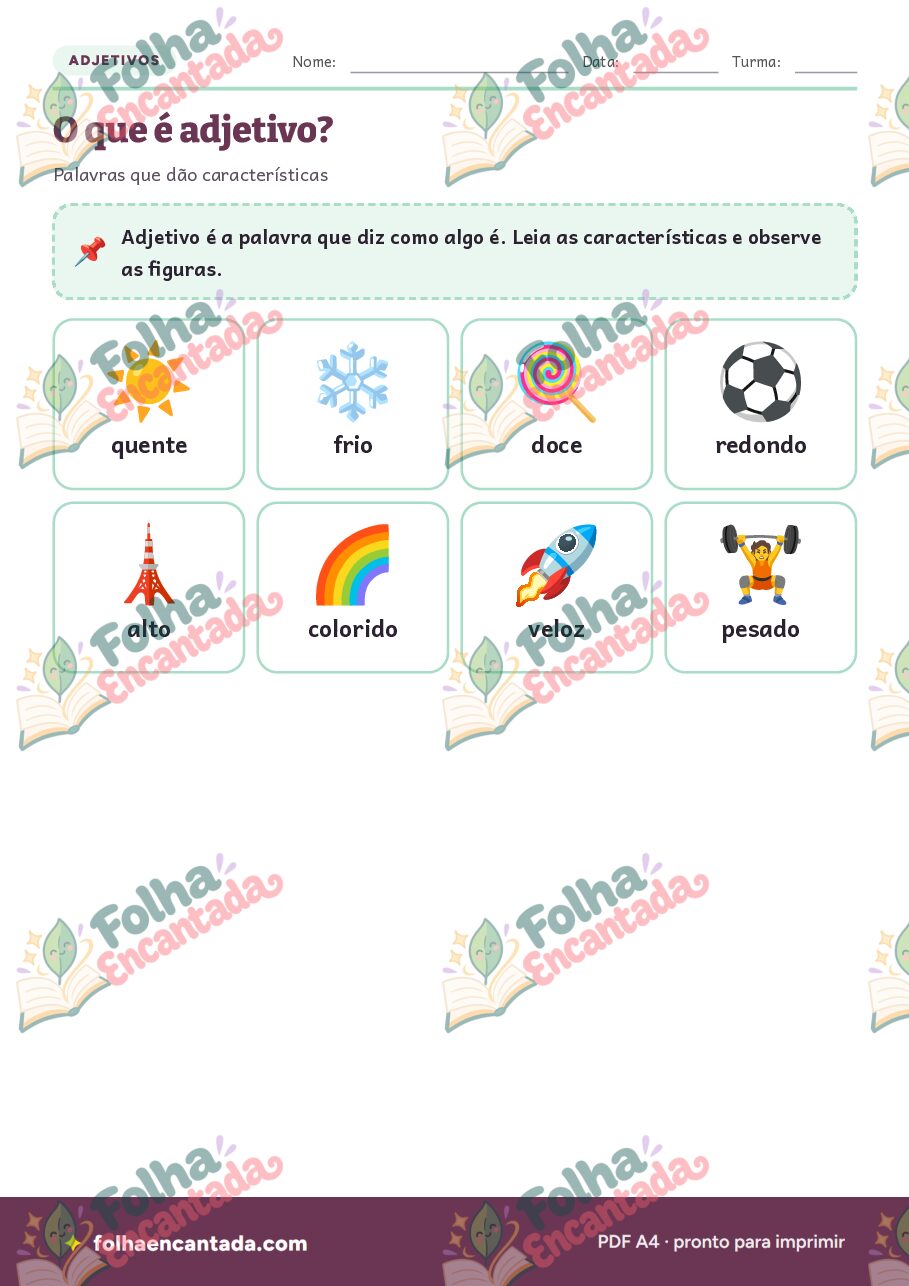 Prévia da página 2 de Adjetivos: Como São as Coisas em Atividades