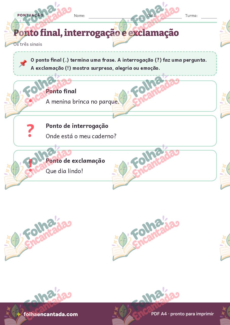 Prévia da página 2 de Pontuação: Ponto Final, Interrogação e Exclamação