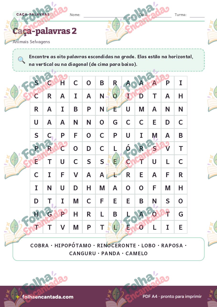 Prévia da página 3 de Caça-palavras: Animais Selvagens