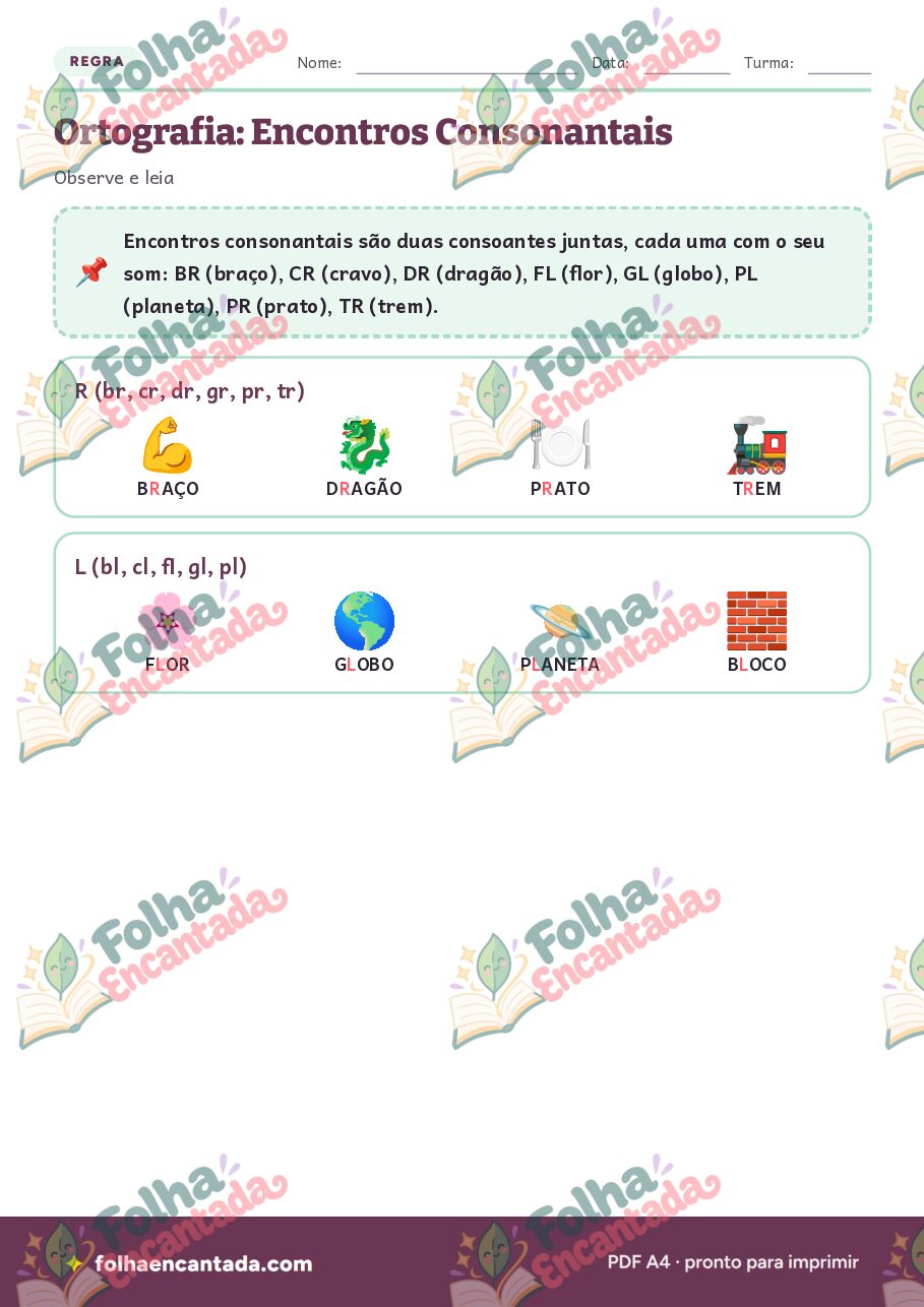 Prévia da página 2 de Ortografia: Encontros Consonantais