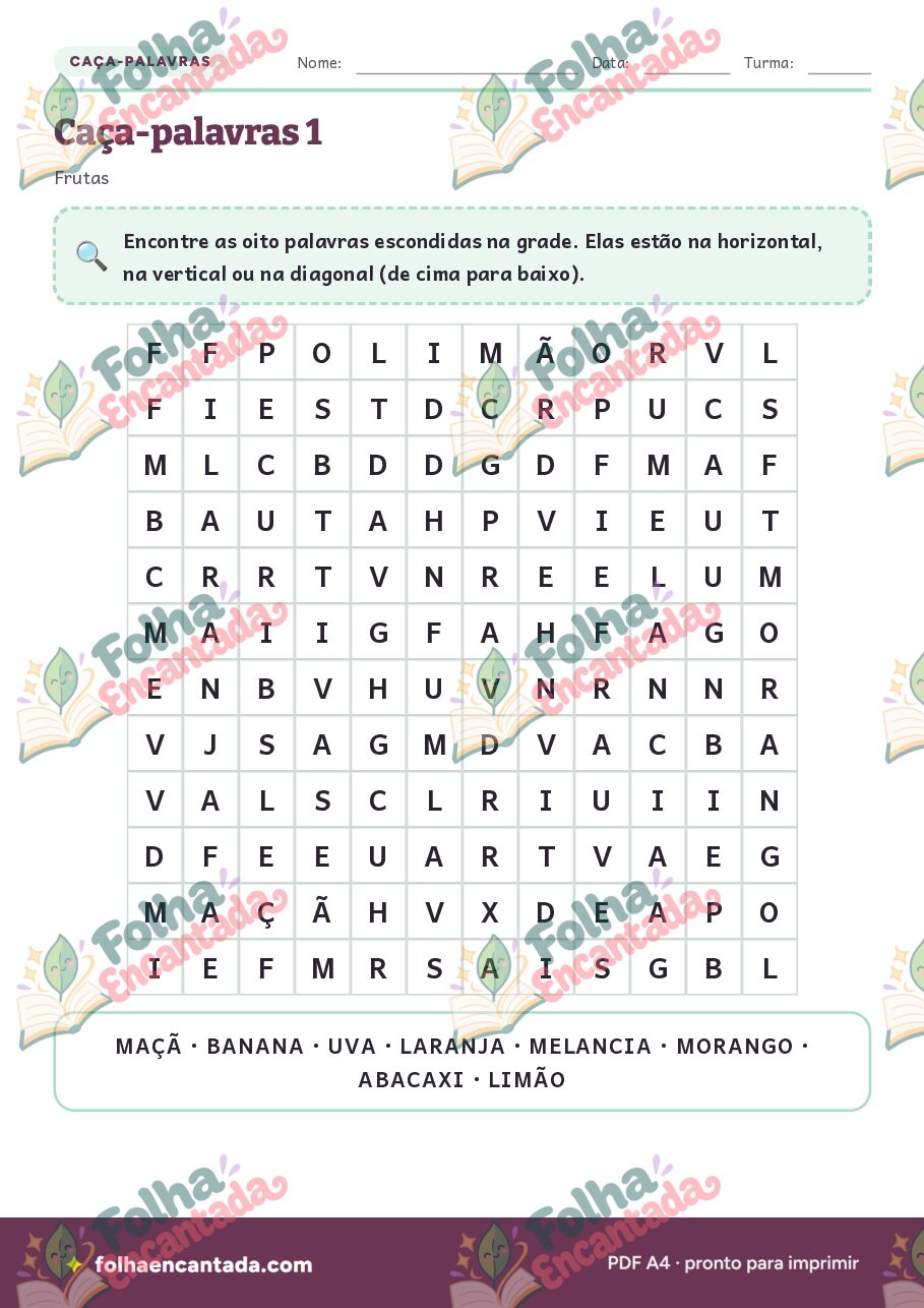 Prévia da página 2 de Caça-palavras: Frutas