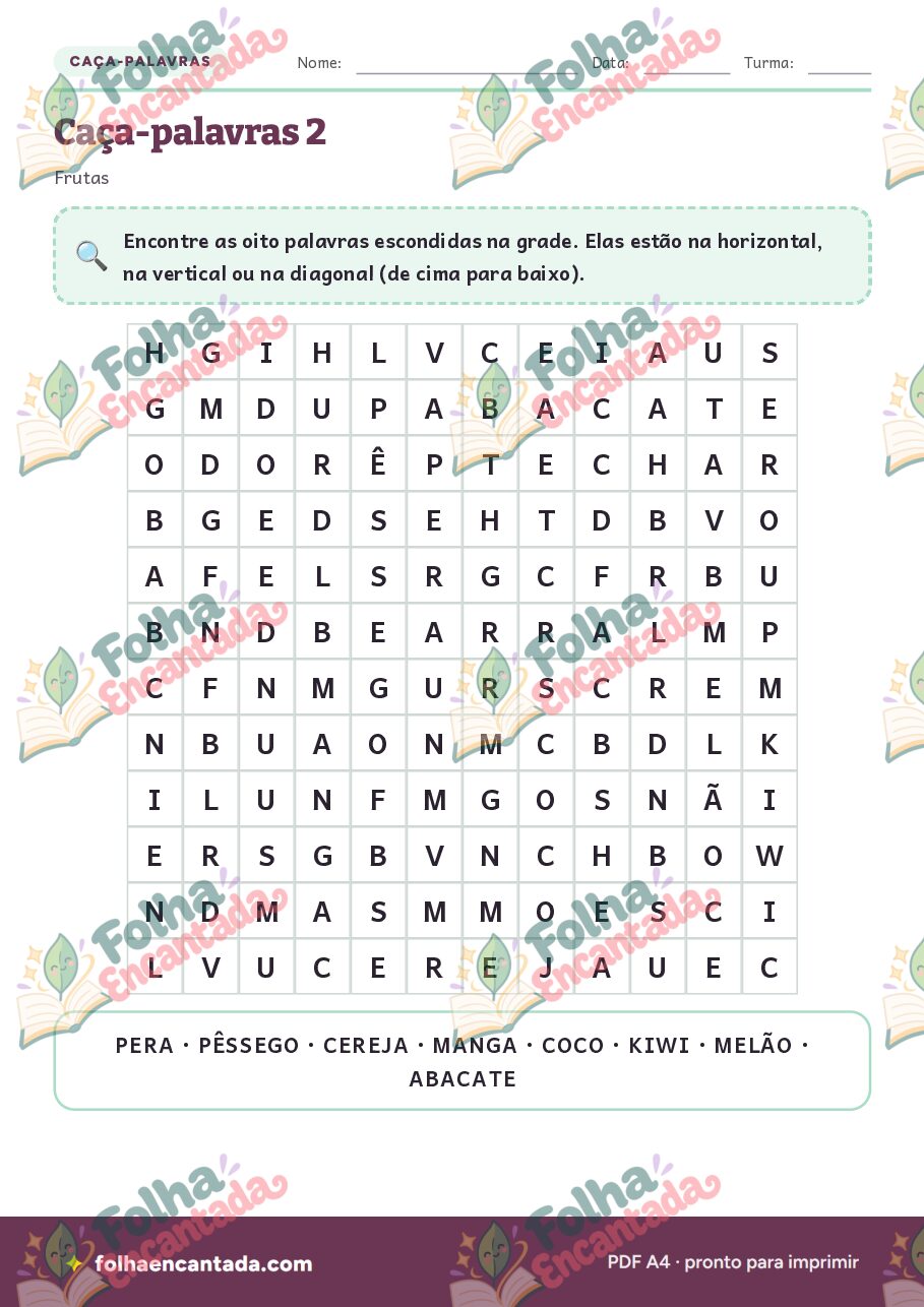 Prévia da página 3 de Caça-palavras: Frutas