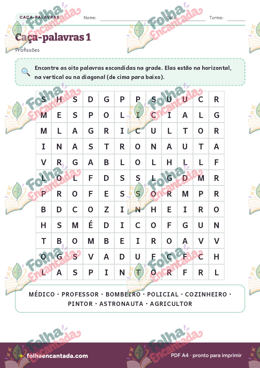 Prévia da página 2 de Caça-palavras: Profissões
