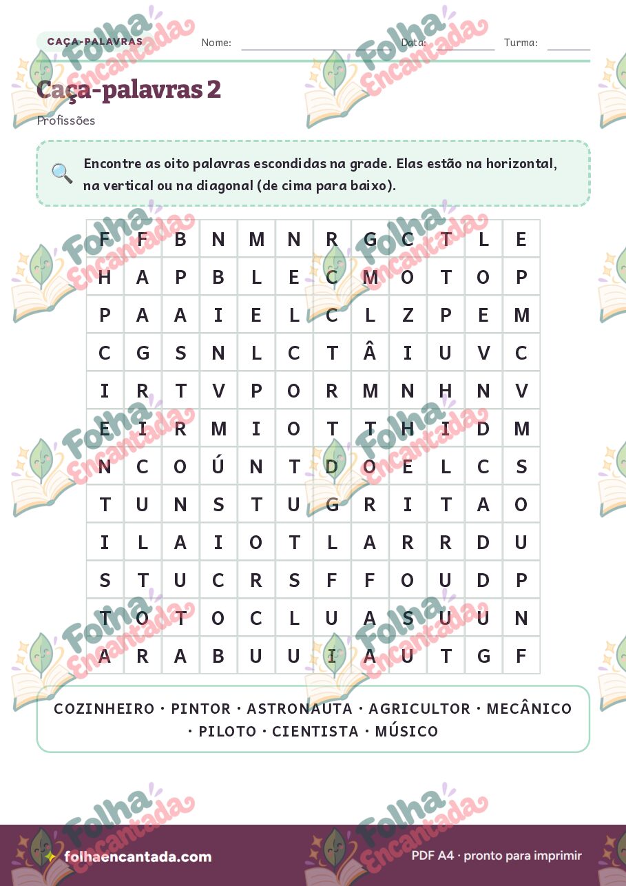 Prévia da página 3 de Caça-palavras: Profissões