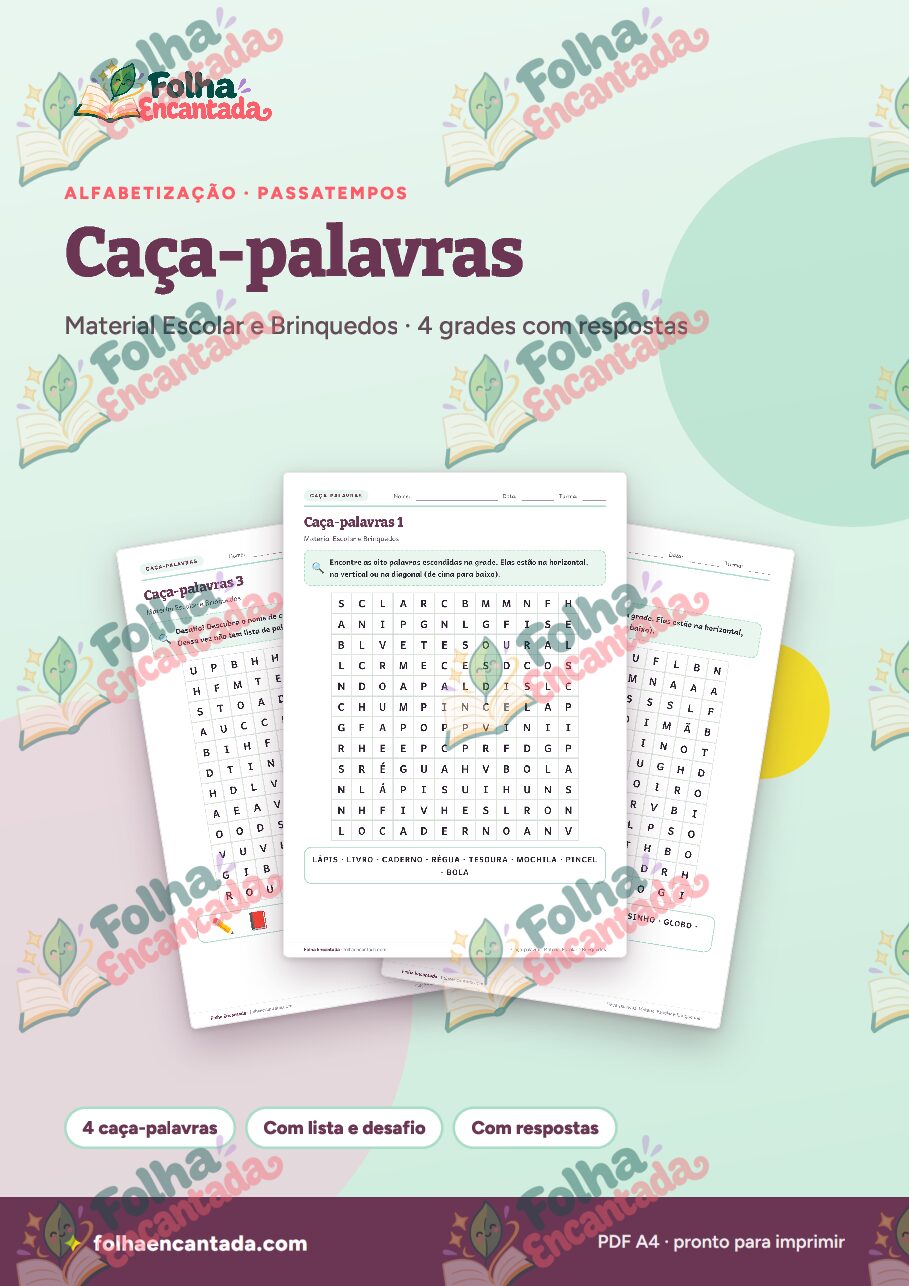Prévia da página 1 de Caça-palavras: Material Escolar e Brinquedos