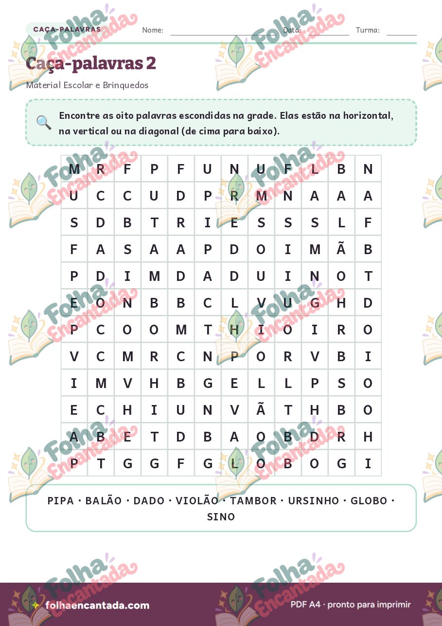 Prévia da página 3 de Caça-palavras: Material Escolar e Brinquedos