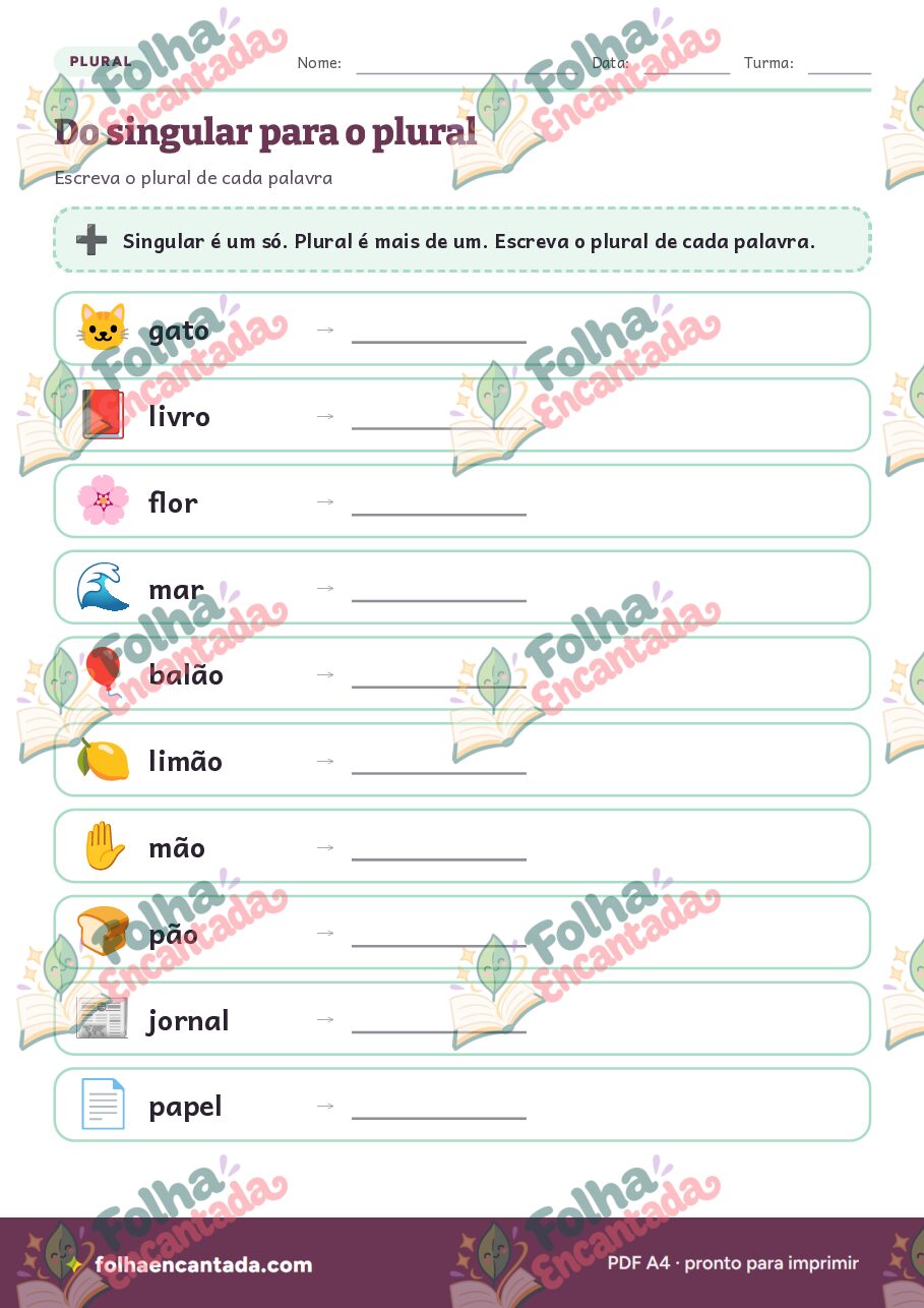 Prévia da página 2 de Singular e Plural em Atividades