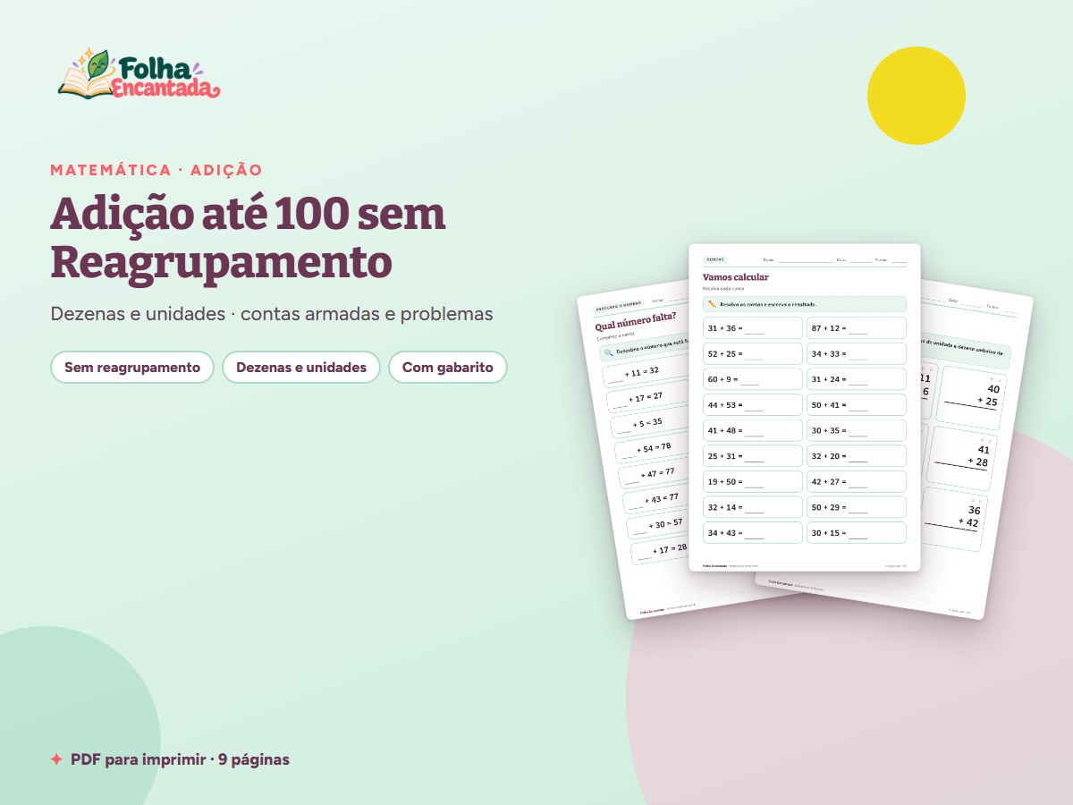 Capa da atividade Adição até 100 sem Reagrupamento