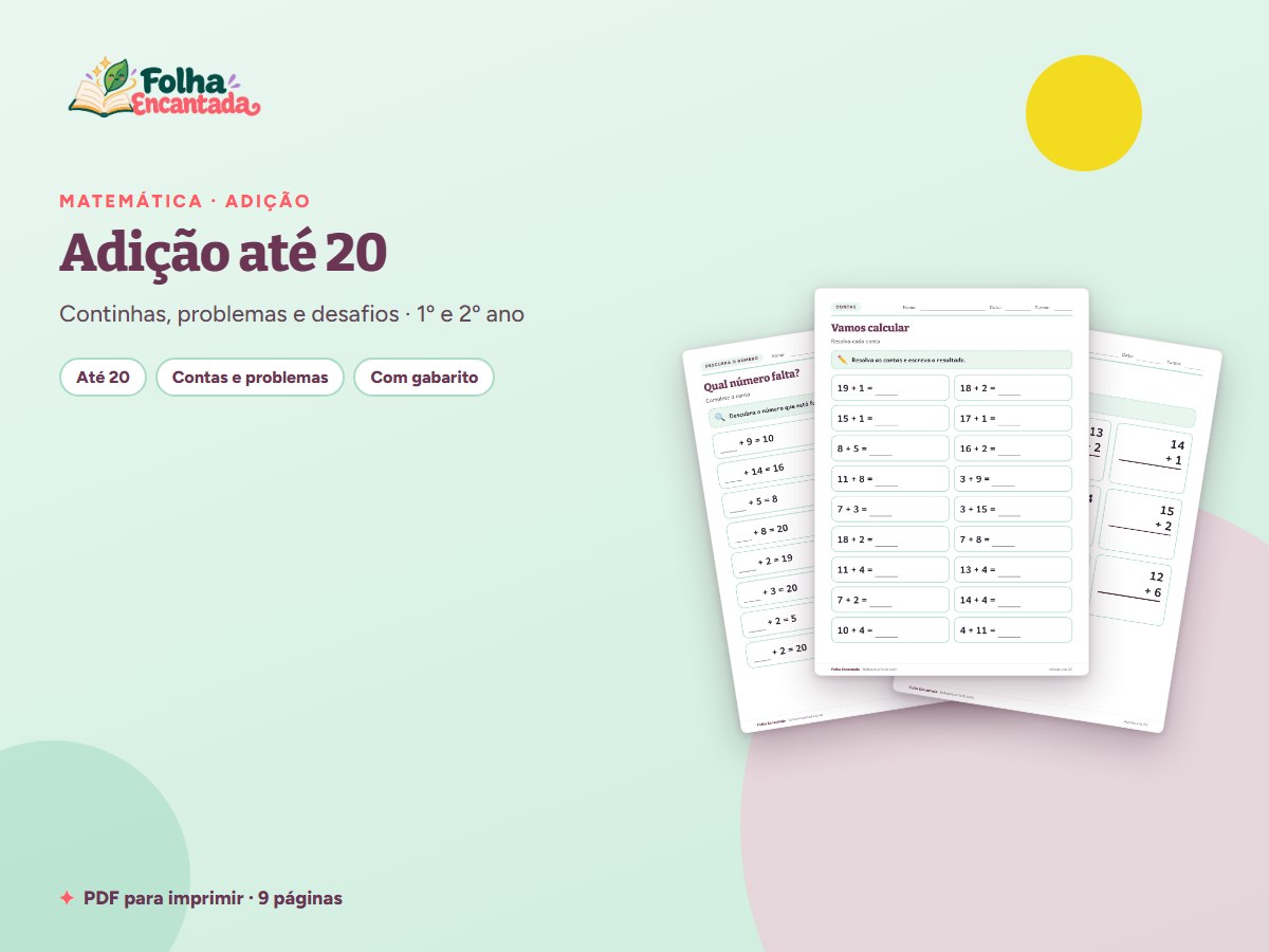 Capa da atividade Adição até 20: Continhas e Problemas