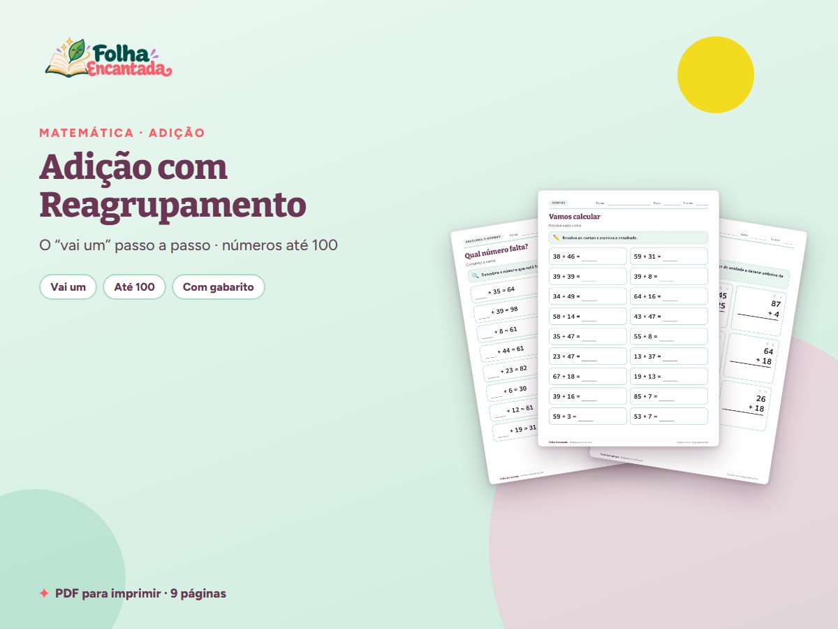 Capa da atividade Adição com Reagrupamento (Vai Um) até 100