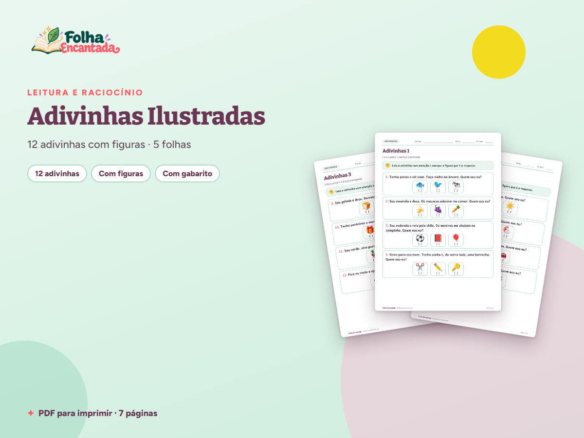 Capa da atividade Adivinhas Ilustradas para Ler e Descobrir
