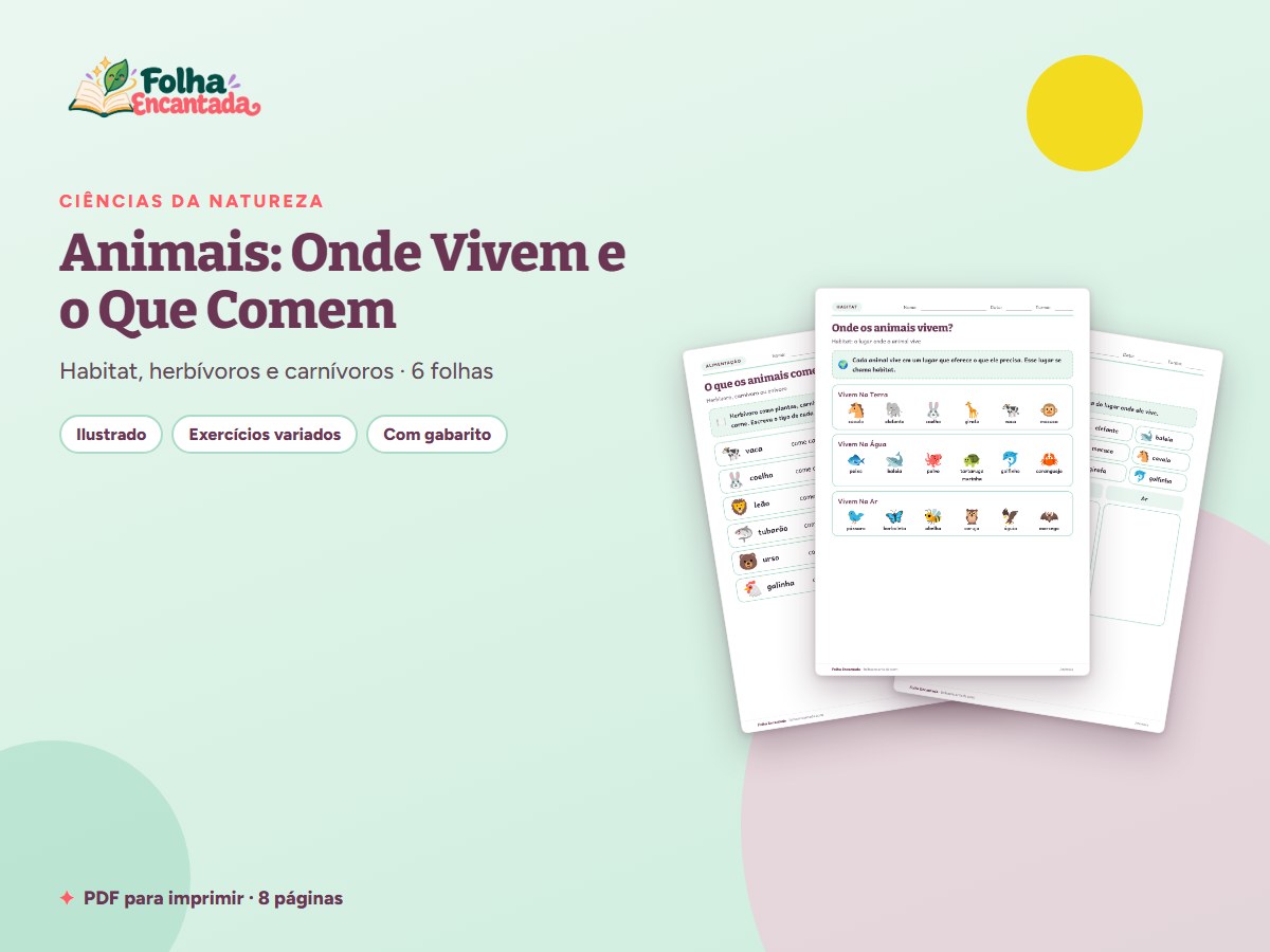 Capa da atividade Animais: Habitat e Alimentação em Atividades