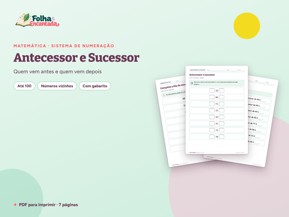 Capa da atividade Antecessor e Sucessor: Números Vizinhos