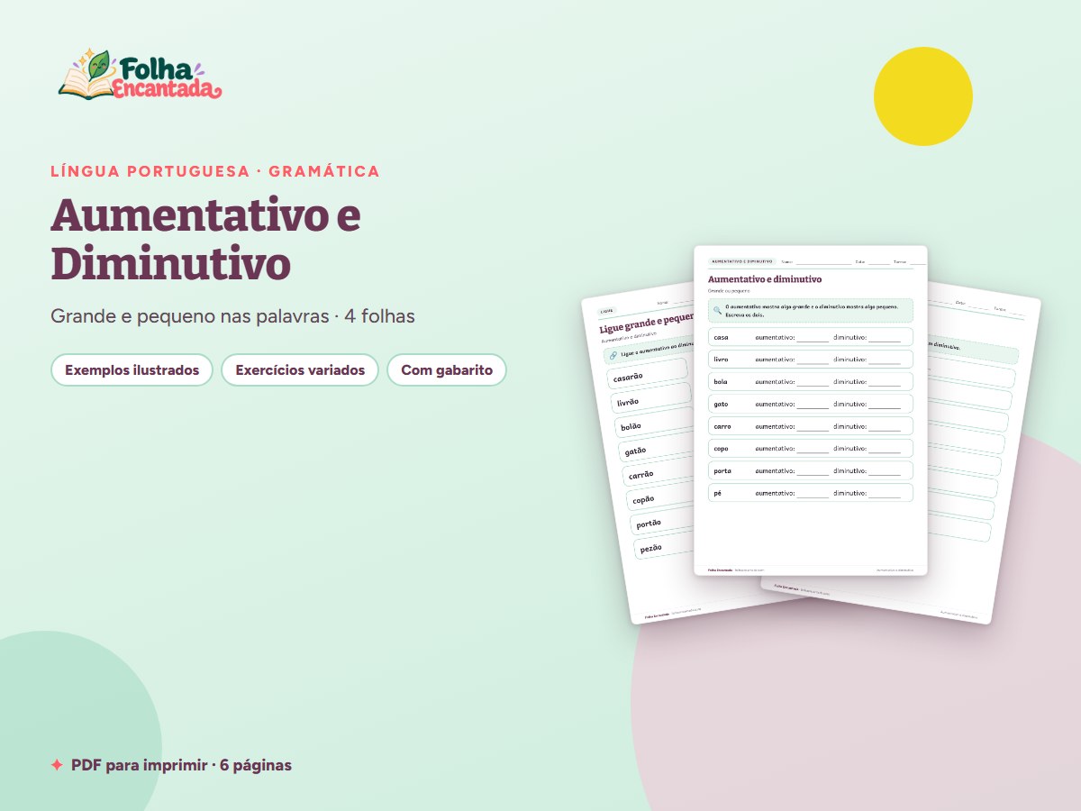 Capa da atividade Aumentativo e Diminutivo em Atividades