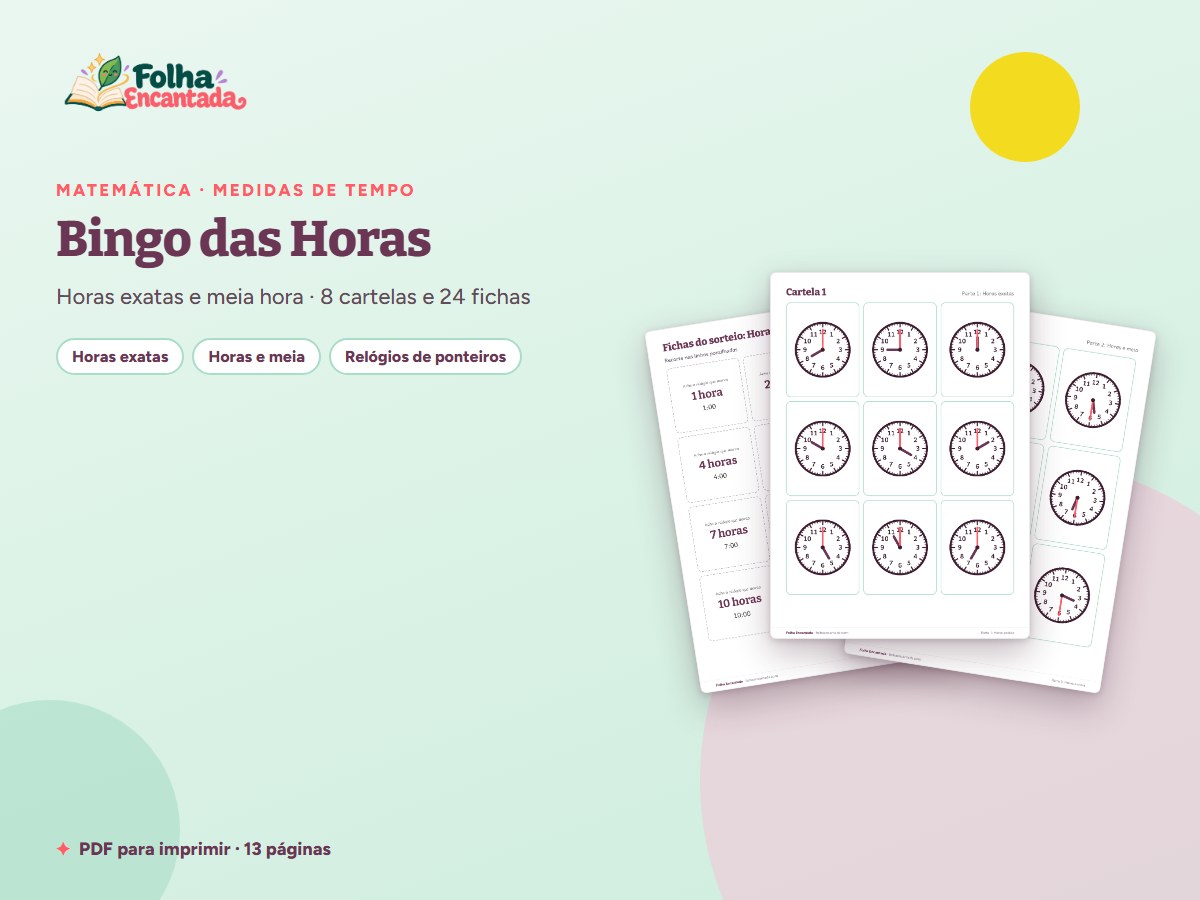 Capa da atividade Bingo das Horas: Relógios de Ponteiros para o 2º Ano